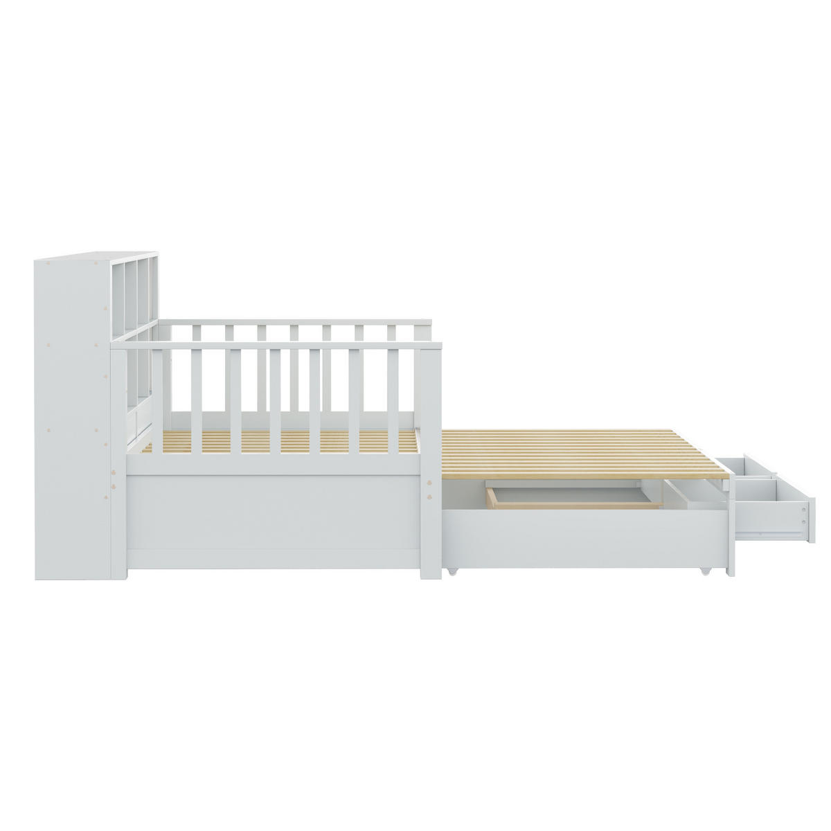 AUSZIEHBETT 90/180/190 cm DE-01362, in Weiß, mit Steckdose und 2 Schubladen - Weiß, Holz (90/190cm) - ComfortXL