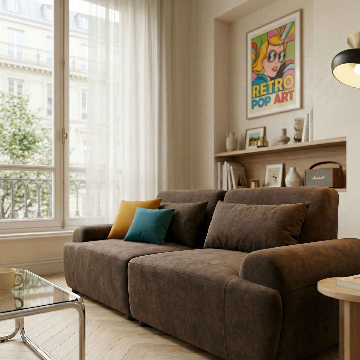 SOFA 2-Sitzer, Schokoladebraun - Braun, Textil (218/82/109cm) - Oviala