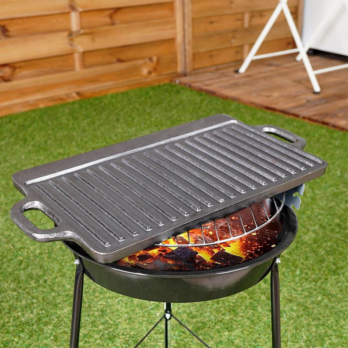GRILLPLATTE Litina Gusseisen doppelseitig - Schwarz, Metall (45.5/23/1.5cm) - Orion 