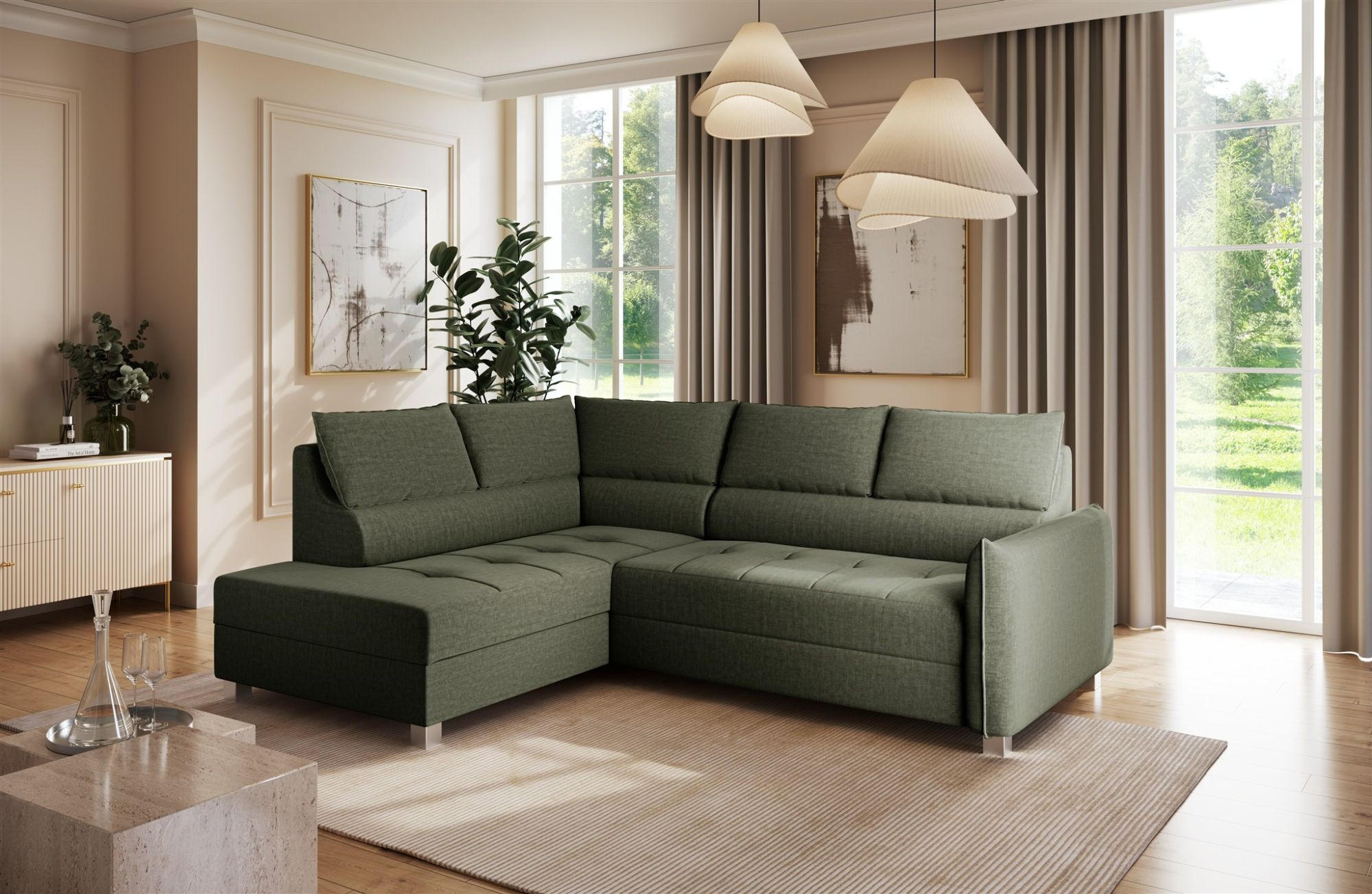 ECKSOFA Marno - Grün, Holzwerkstoff/Textil (260/200cm) - Fun Möbel