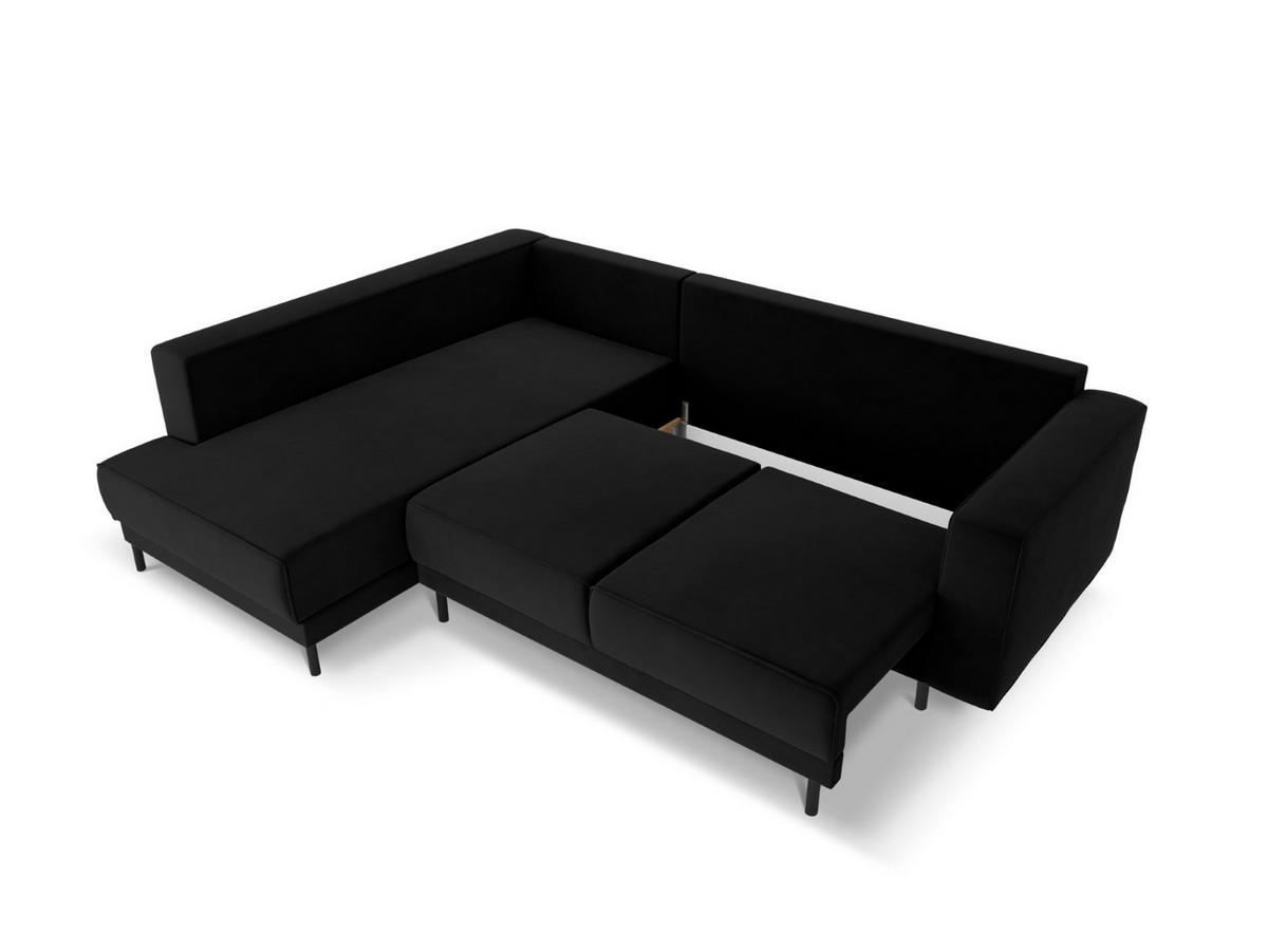 AUSKLAPPBARES-ECKSOFA links Caro aus Samt schwarz 5 Sitzplätze - Schwarz, Textil (187/247cm) - Micadoni