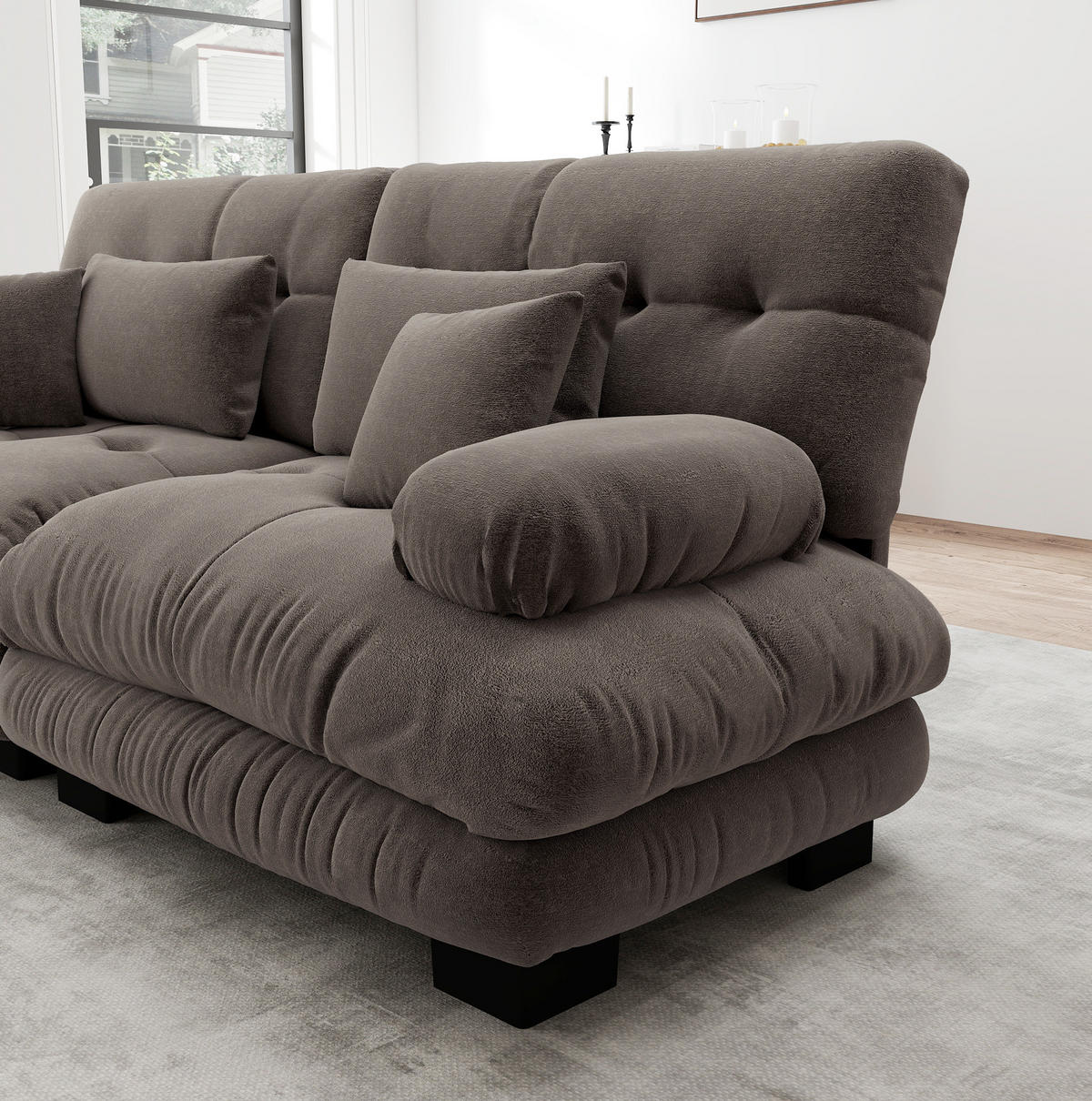 ECKSOFA aus Chenille 406x145x81 cm in Braun mit beweglichem Ottoman - Braun, Textil (145/81/406cm) - Modfu