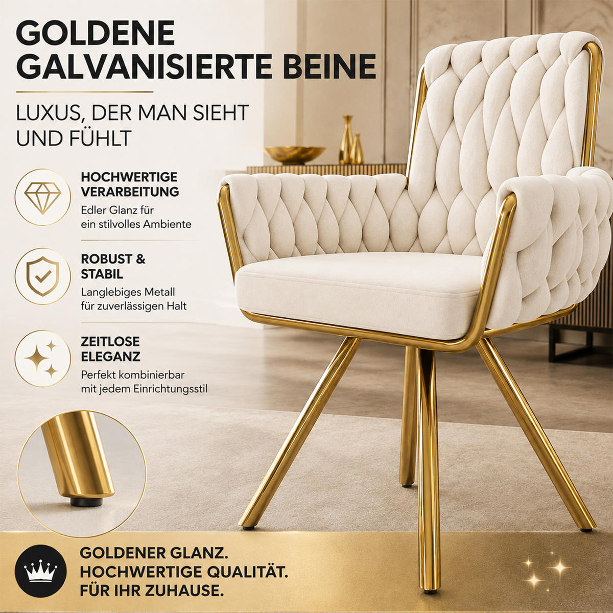 ESSZIMMERSTÜHLE 6er-Set Samt Drehbar Metall Beige - Beige, Textil (63/87/50cm) - FLIEKS