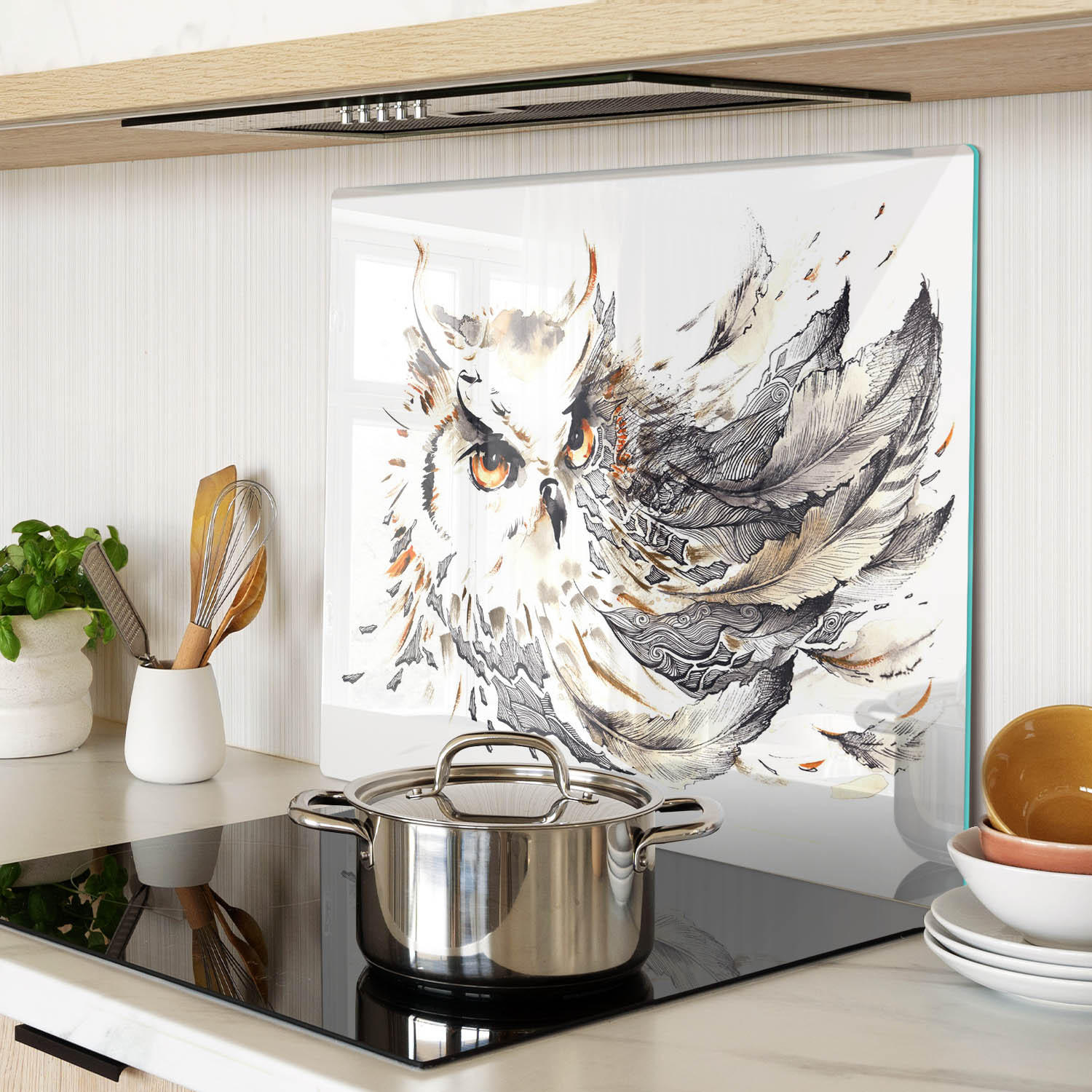 GLASPLATTE 60x52 cm Eule - Beige, Glas (60/0.4/52cm) - TULUP