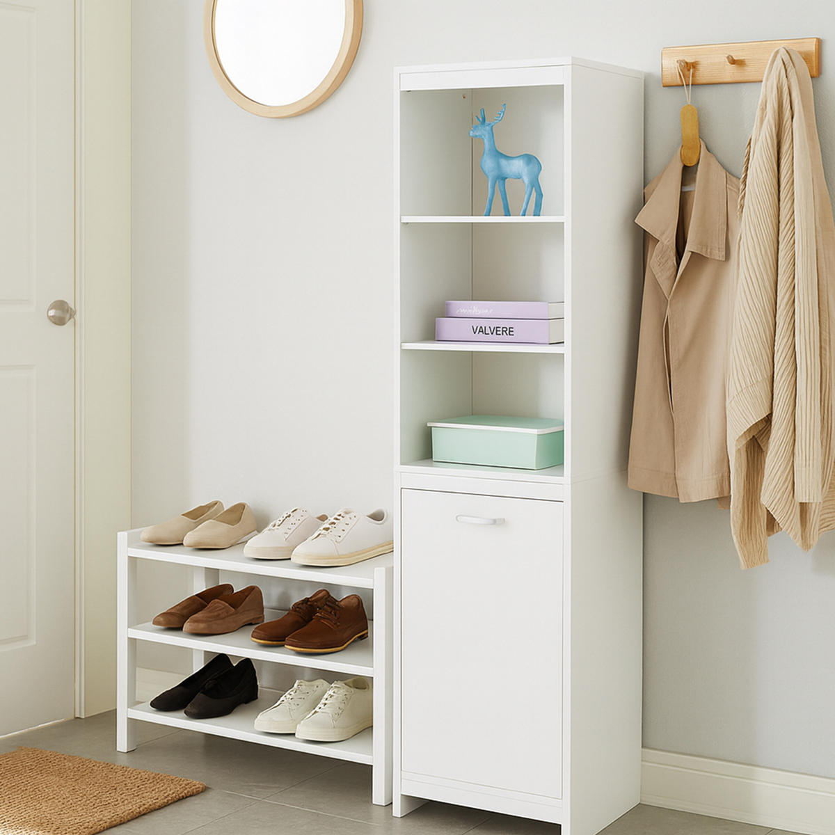 SKRIŇA na prádlo - biela, kov/kompozitné drevo (40/172/35cm) - Relaxdays