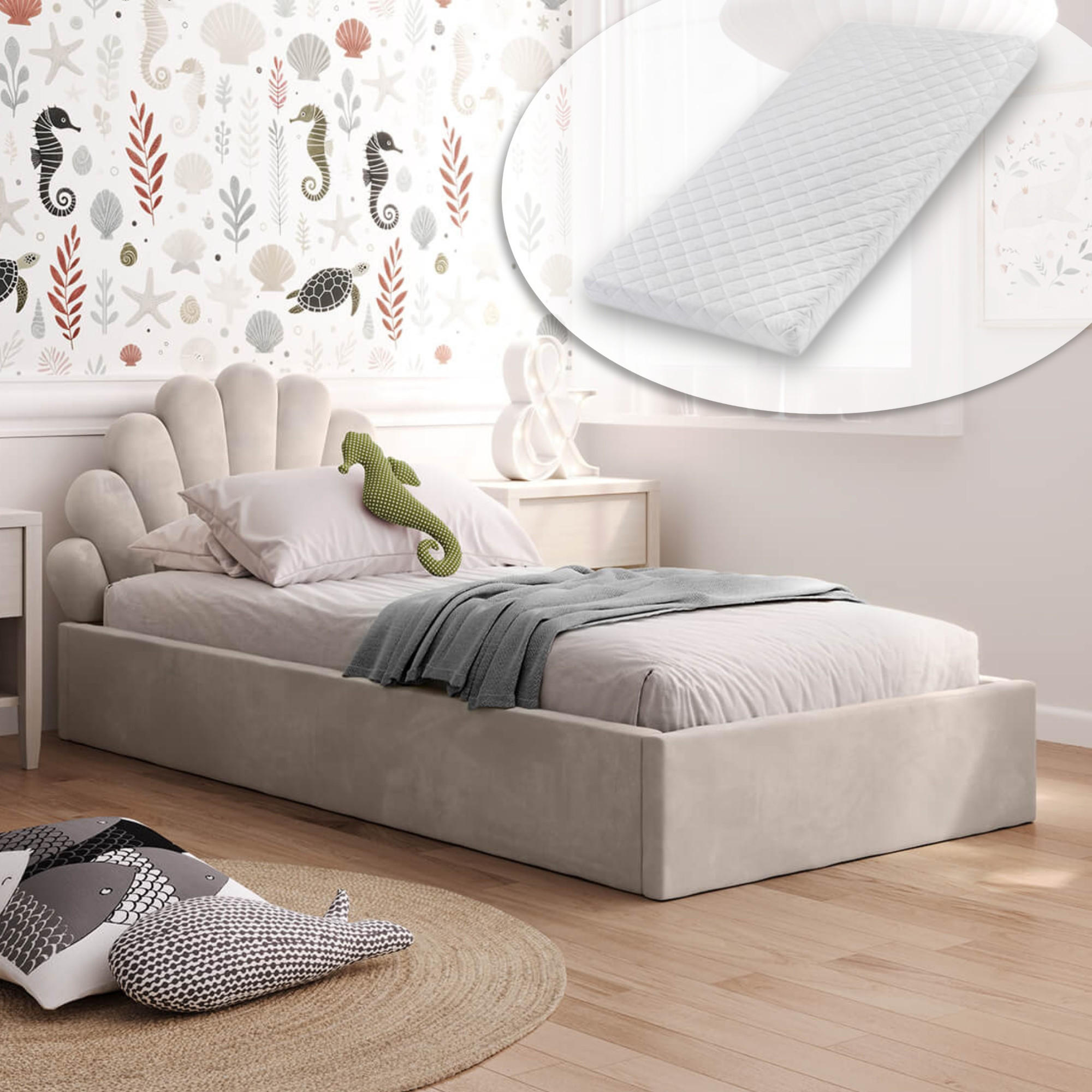 KINDERBETT 90x200 cm mit Stauraum & Matratze in Beige - Beige, Naturmaterialien/Metall (90/200cm) - Kids Collective