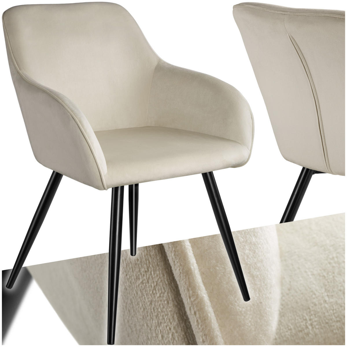 ESSZIMMERSTUHL Marilyn,58 x 62 x 82 cm,creme/schwarz - Creme/Schwarz, Textil (58/82/62cm) - tectake