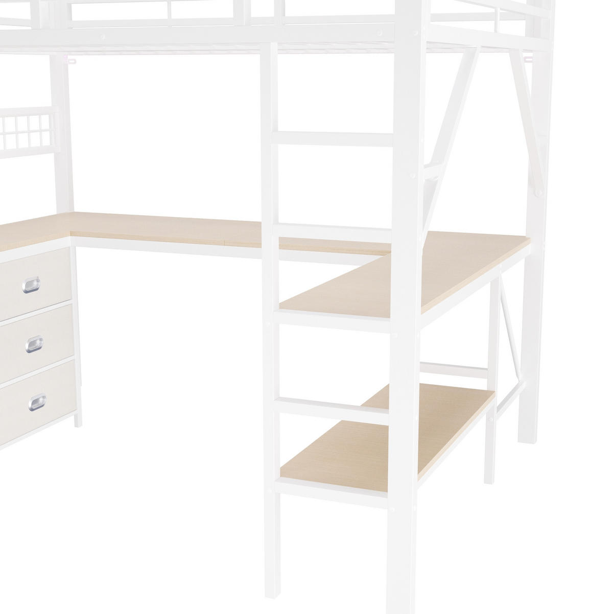 GAMING-HOCHBETT 140x200 cm in Weiß mit Schreibtisch, Schubladen und LED-Beleuchtung - Weiß, Holzwerkstoff (140/200cm) - IVMEU