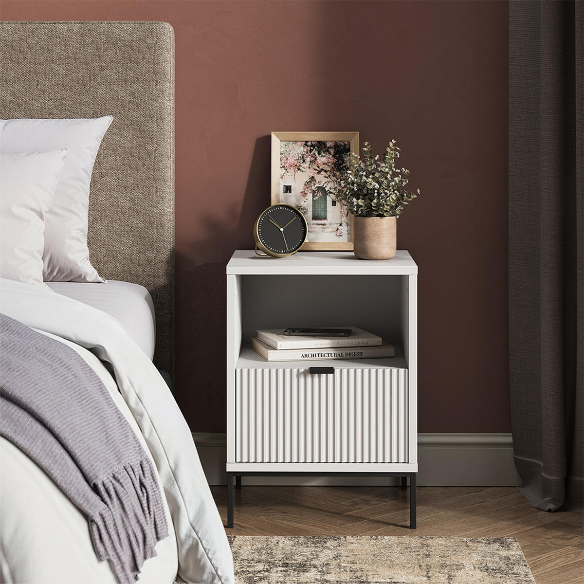 NACHTTISCH Eliza Weiß 40 x 55 cm mit 1 Schublade - Weiß, Holzwerkstoff (40/55/38.1cm) - Vicco