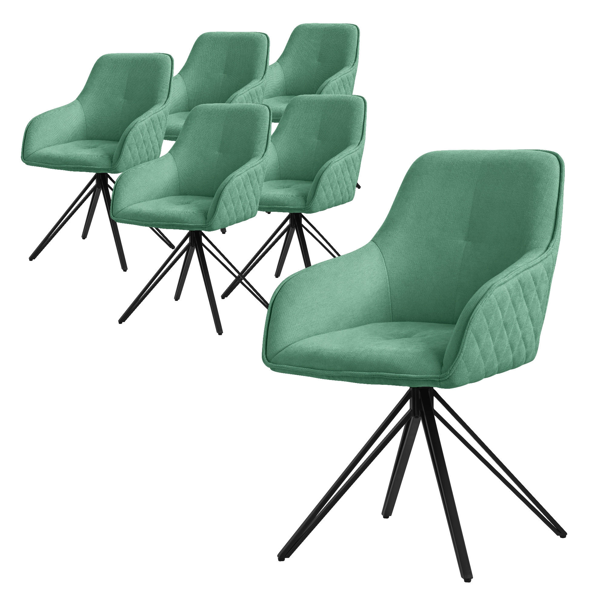 ML-DESIGN JÍDELNÍ ŽIDLE, sada 6 ks, otočné, zelená tkanina
