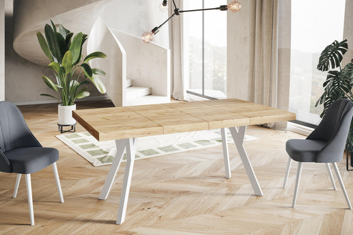 ESSZIMMERTISCH RICO, ausziehbarer Tisch120-220X120X77 cm, Farbe: CRAFT, mit Holzbeinen in Farbe Weiß - Weiß/Braun, Holzwerkstoff (120/120/77cm) - Alpi-Möbel