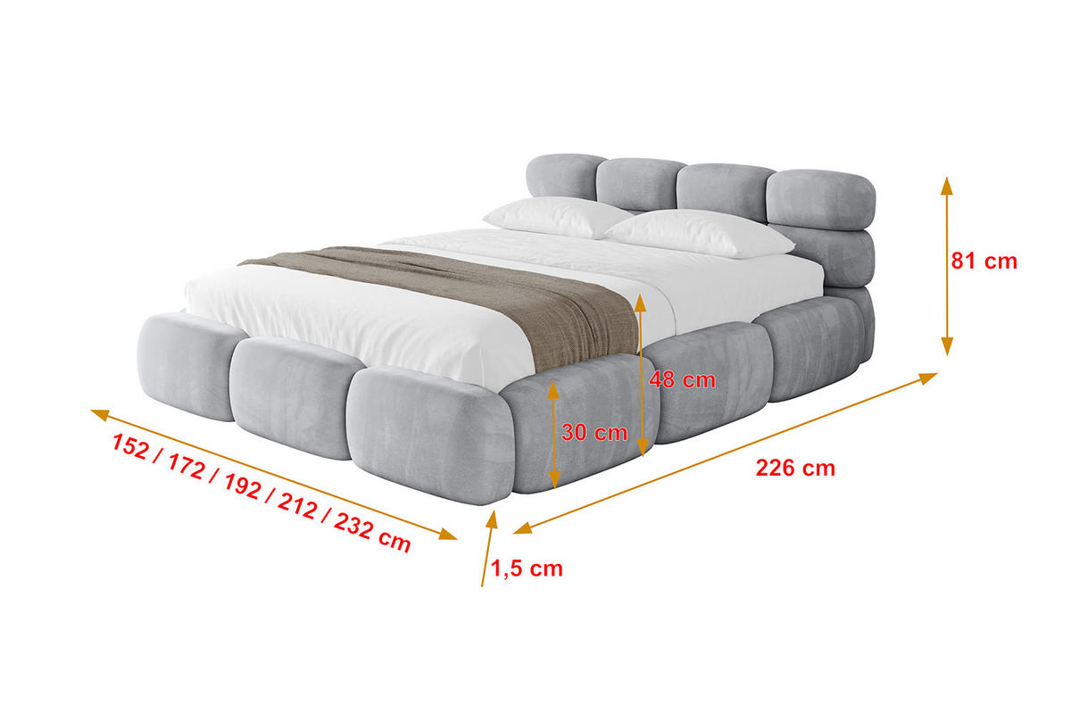 POLSTERBETT mit Bettkasten und Lattenrost, Boxbett ohne Matratze - NOMA 180x200 Hellgrau - Hellgrau, Holzwerkstoff/Textil (180/200cm) - ALTDECOR