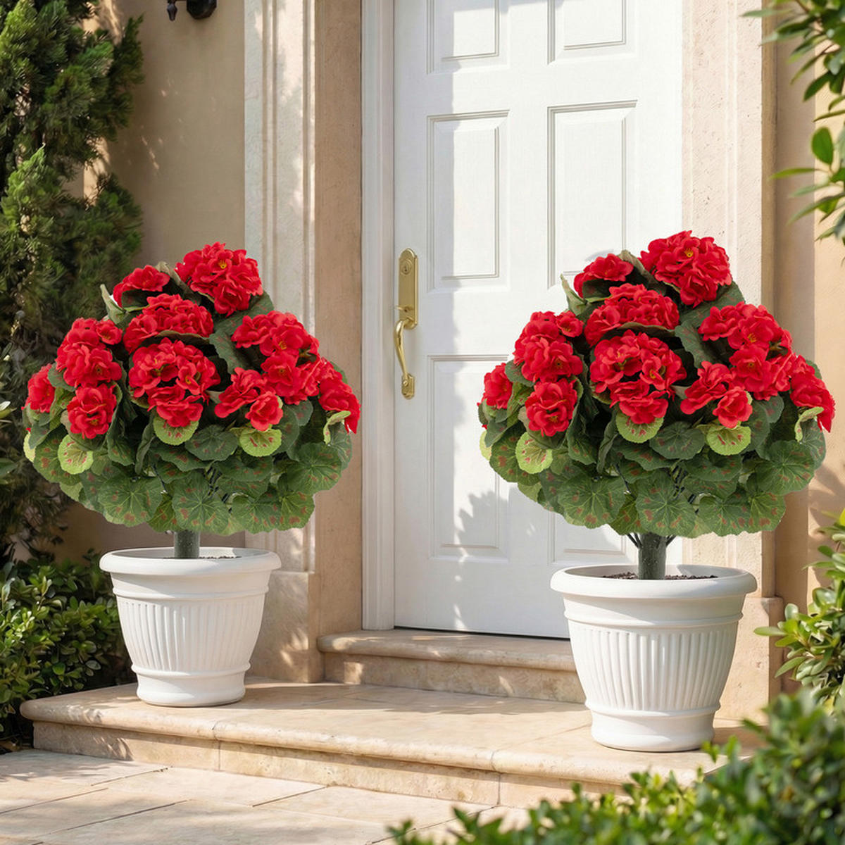 KÜNSTLICHE GERANIEN hochrealistisch rot(2er-Set) - Rot, Kunststoff (57cm) - COSTWAY