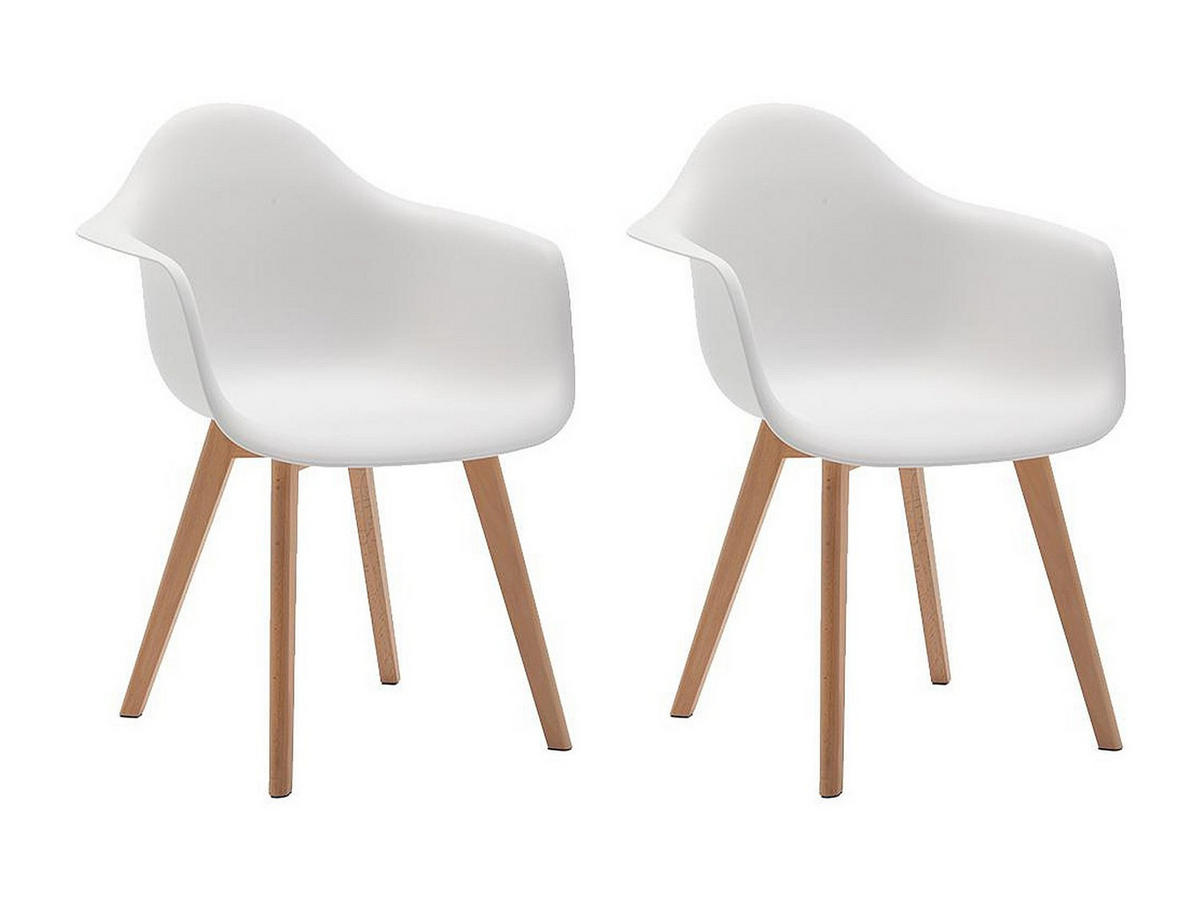STUHL mit Armlehnen 2er-Set - Polypropylen & Buche - Weiß - VIXI - Weiß, Kunststoff (57/84/63.5cm) - Vente-Unique
