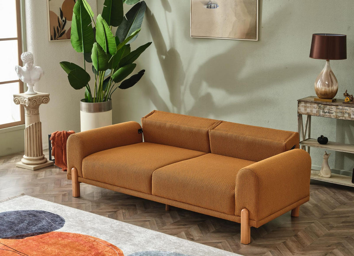 2 Sitzer SOFA Carmina Samt Braun - Creme, Holz/Textil (230/85/95cm) - Villa Möbel