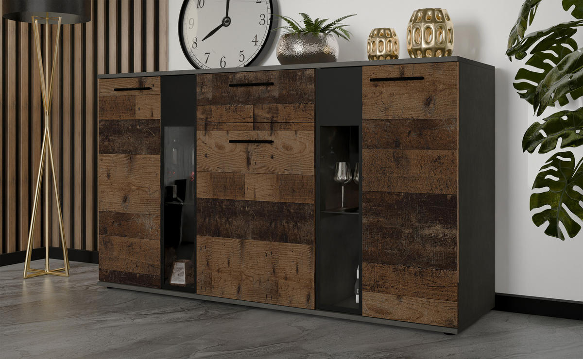 SIDEBOARD Formilo Grau Matera, Oldwood 140,4/80/40,2 cm – Kommode - Braun/Grau, Holzwerkstoff/Kunststoff (140/80/40cm) - AX Living