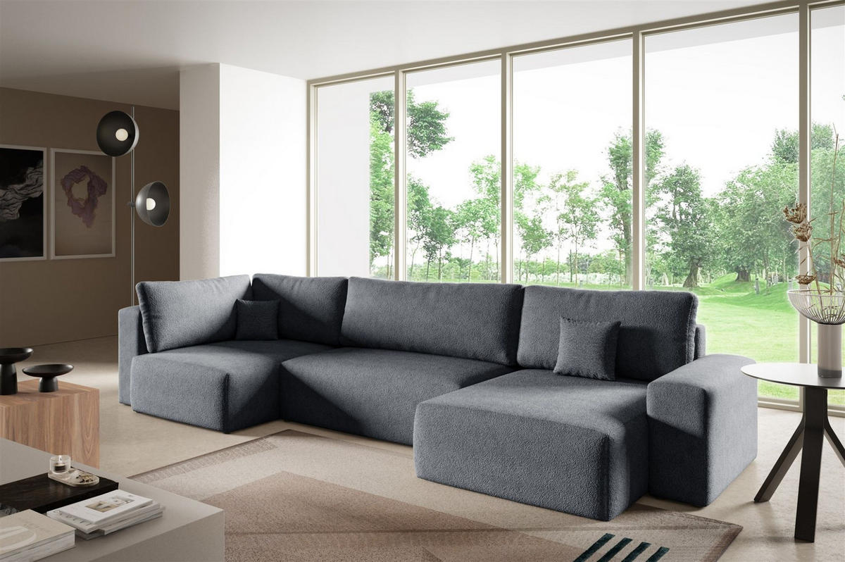 WOHNLANDSCHAFT Arona Xl - Dunkelgrau, Holzwerkstoff/Textil (397/70/148cm) - Fun Möbel