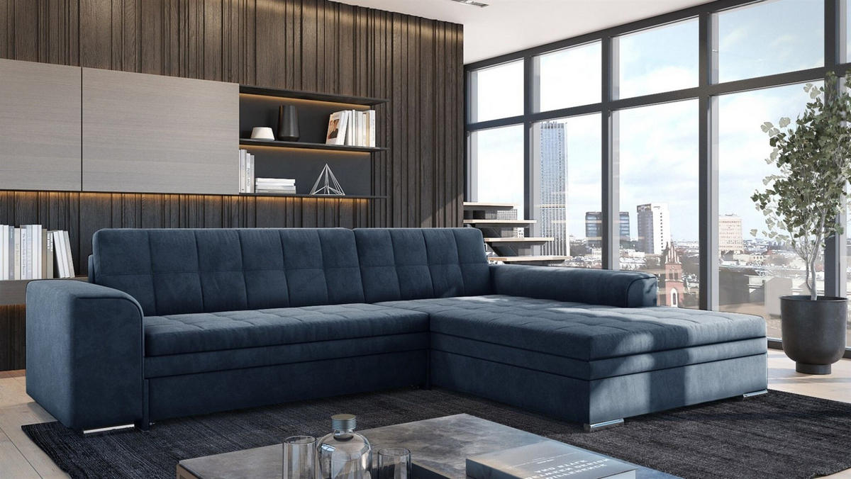 ECKSOFA Lusaka Mit Schlaffunktion - Dunkelblau, Holzwerkstoff/Textil (198/292cm) - Fun Möbel