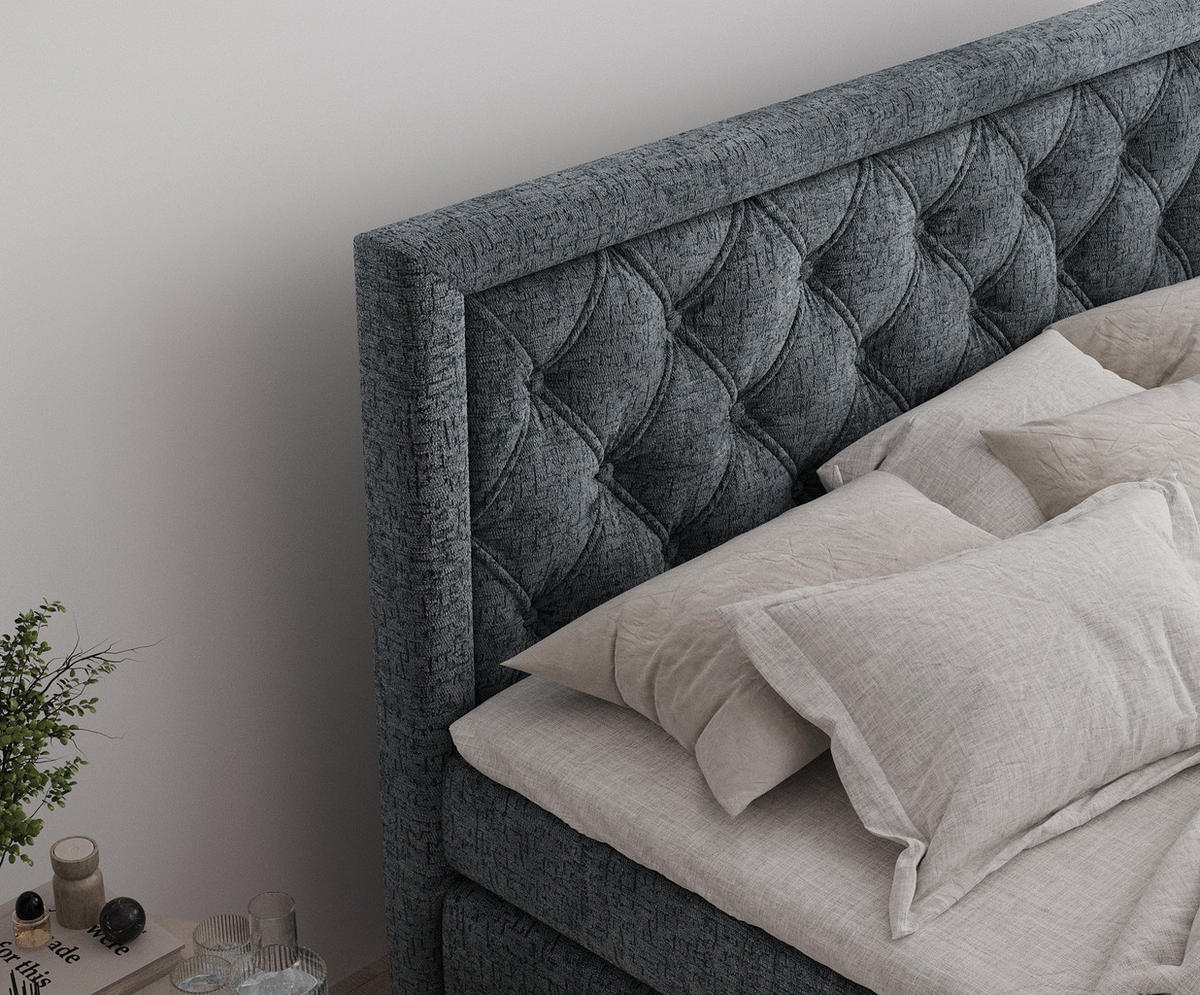 BOXSPRINGBETT Aurelia Blau Grau 140/200 cm - Blaugrau/Schwarz, Holz/Holzwerkstoff (140/200cm) - Maison de Reve