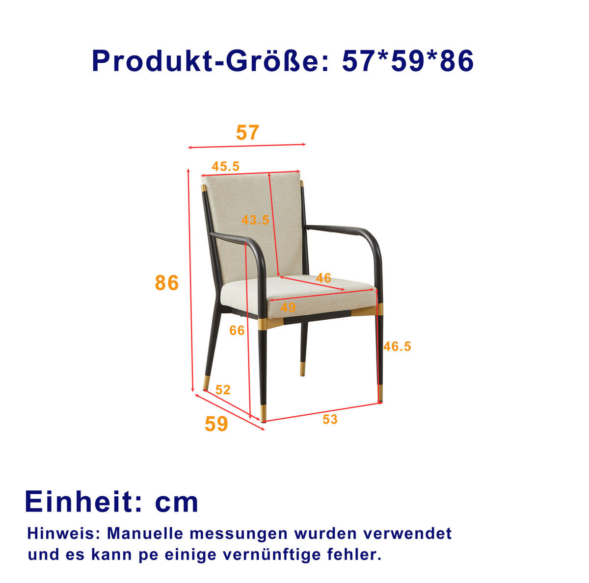 ESSZIMMERSTUHL 2er-Set mit Armlehnen Stoff Beige Schwarz-Gold - Beige, Metall (53/86/59cm) - Meubliv