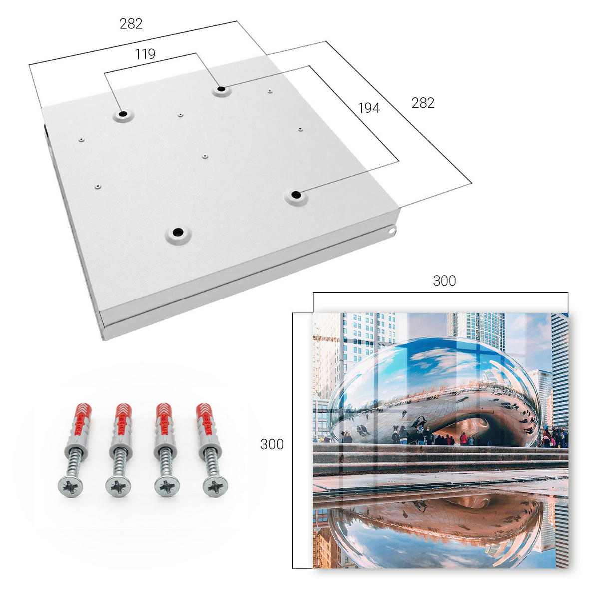 SCHLÜSSELBOX Weiß 30x30 cm – Türöffnung nach rechts - Städtische Spiegelung - Blau, Metall (30/30/5cm) - TULUP