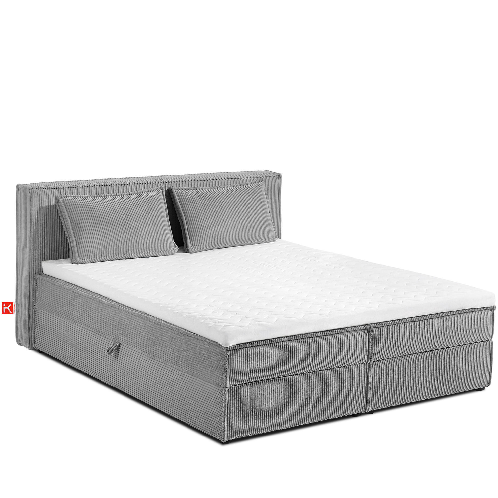BOXSPRINGBETT ROTI mit Stauraum, hellgrau - Hellgrau/Schwarz, Holz/Holzwerkstoff (160/200cm) - KONSIMO®
