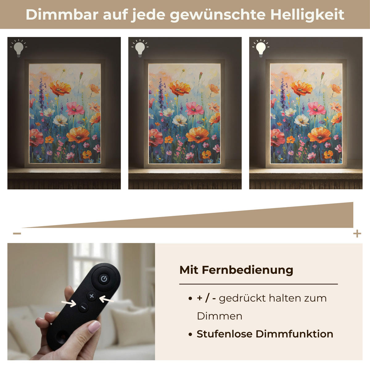 NÁSTĚNNÁ LAMPA S AKUMULÁTOREM Květiny - Příroda - Akvarel - Umění 30x40 cm - různobarevná, kompozitní dřevo (30/40/8cm) - OnlyWow