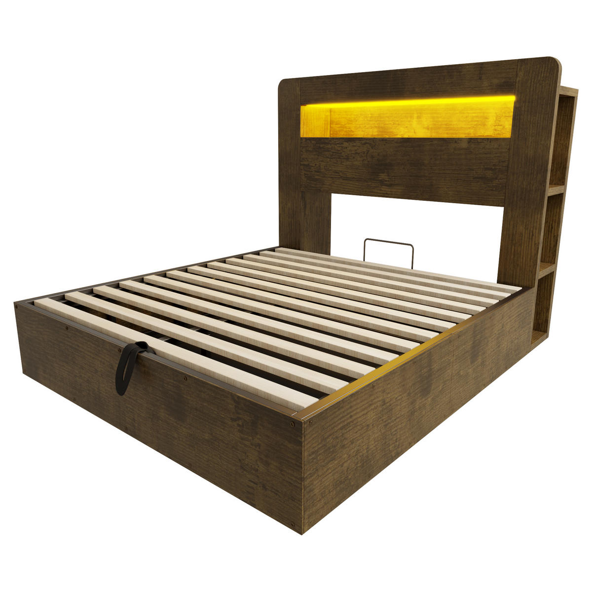 BETT mit Stauraum 140x200 cm Holz mit LED und Steckdosen - Birnbaumfarben, Holzwerkstoff (140/200cm) - Meubliv