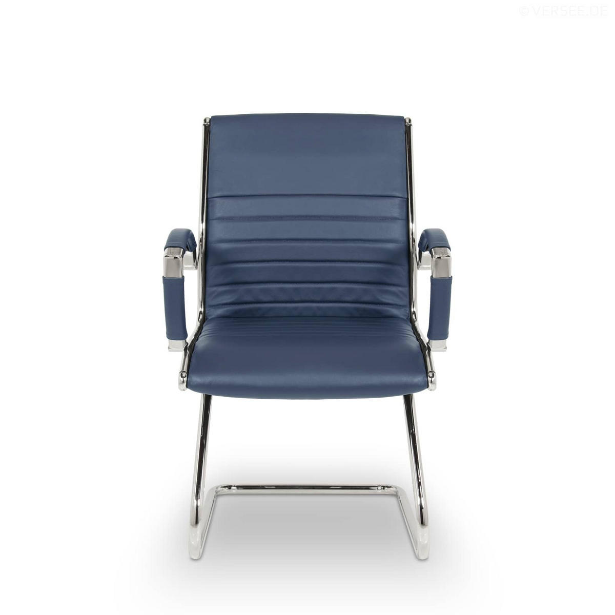 BESUCHERSTUHL Montreal Echtleder Blau – ergonomisch, 150 kg belastbar - Blau, Leder/Metall (60/95/60cm) - Versee