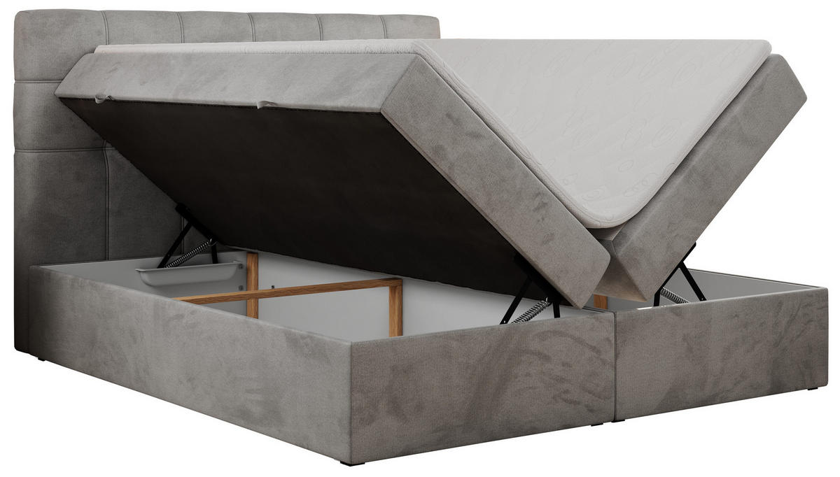 BOXBETT ERNI 180/200 - Hellgrau Velvet - H3 - Hellgrau, Holz/Textil (180/200cm) - MKS