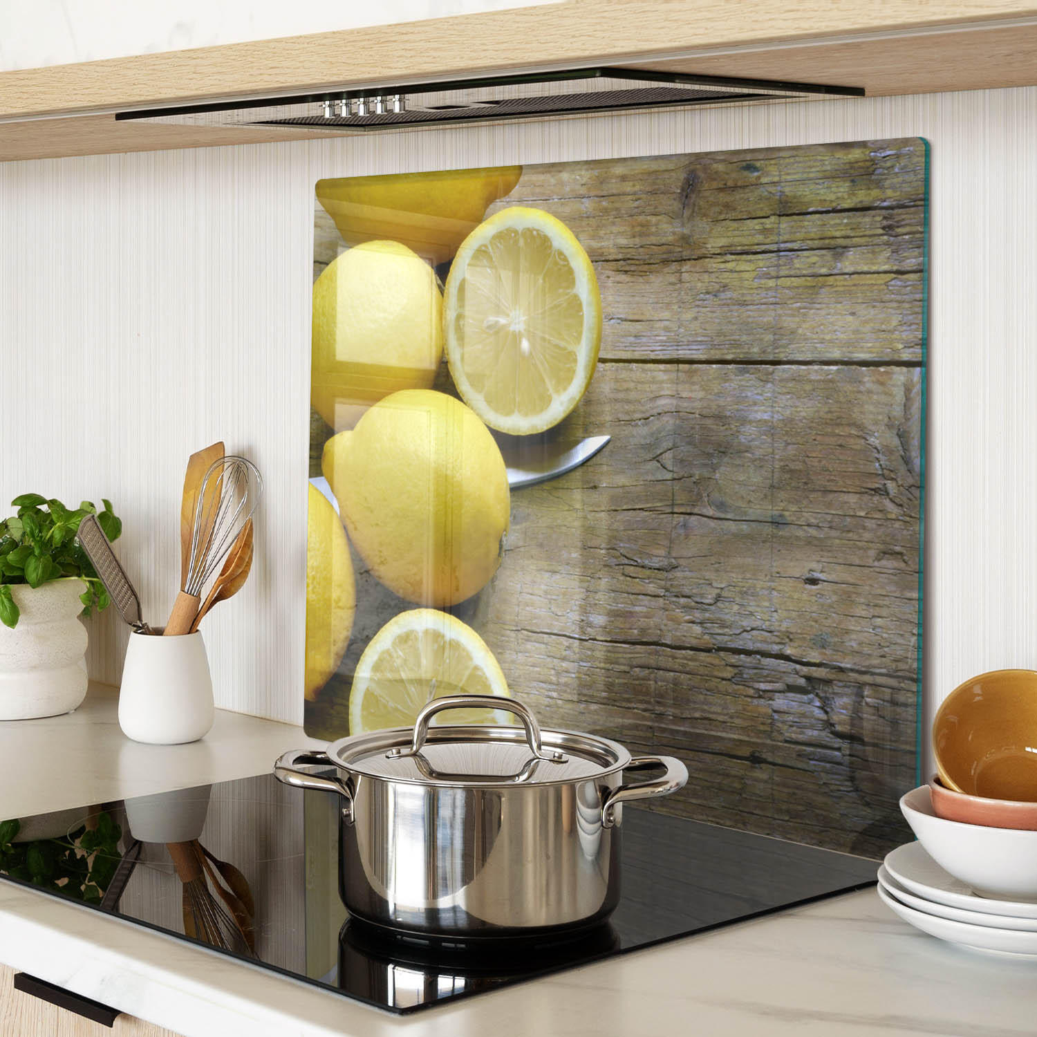 GLASPLATTE 60x52 cm Zitronen auf Holz - Gelb, Glas (60/0.4/52cm) - TULUP