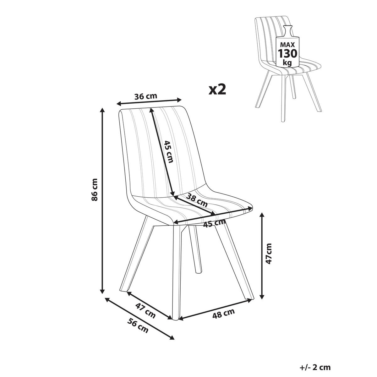 ÉTKEZŐSZÉK 2 darabos Szett Kárpit Szürke Calgary - szürke, textil/fa (48/86/56cm) - Beliani