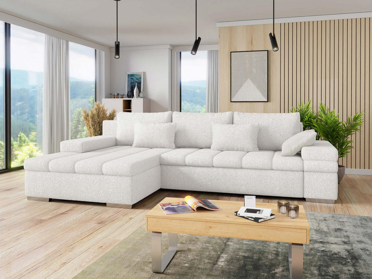 ECKSOFA Bangkok Premium, Seite: Links - Silberfarben/Creme, Holz/Textil (310/175cm) - MIRJAN24