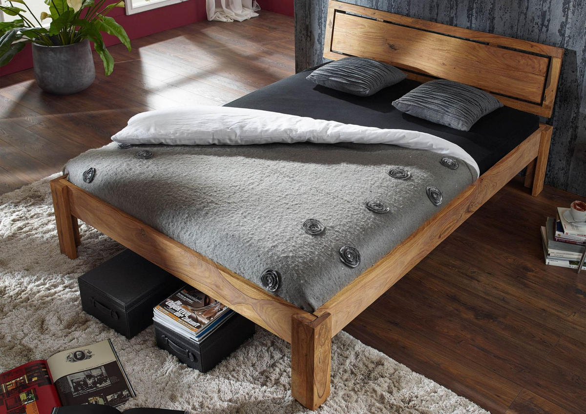 BETT Massivholz Sheesham 200 x 200 x 83 braun NATURE BROWN #523 - Braun, Holz (200/200cm) - Massivmoebel24