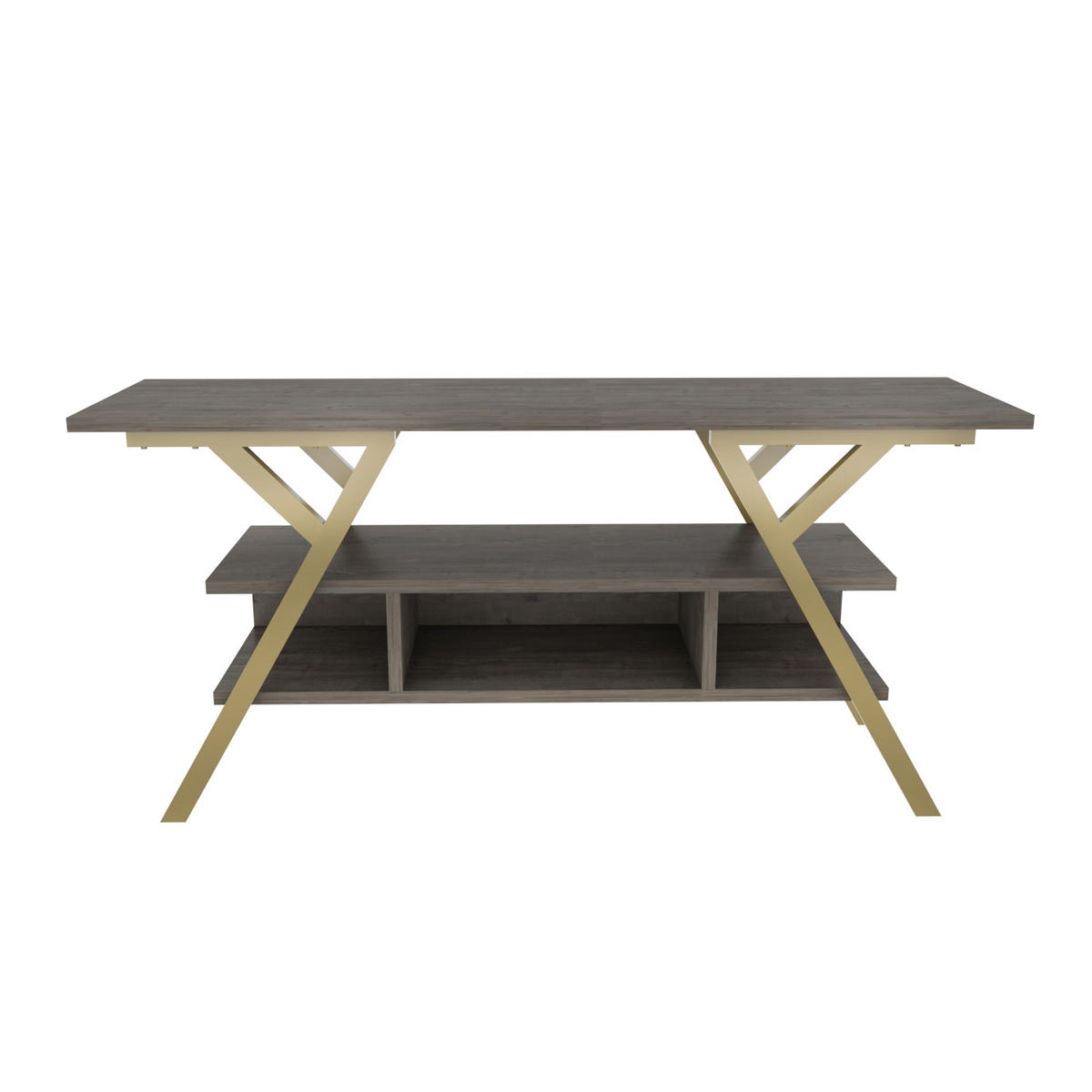TV Stand Minerva Gold und Wenge - Graubraun, Holzwerkstoff (120/55/35cm) - Decorotika