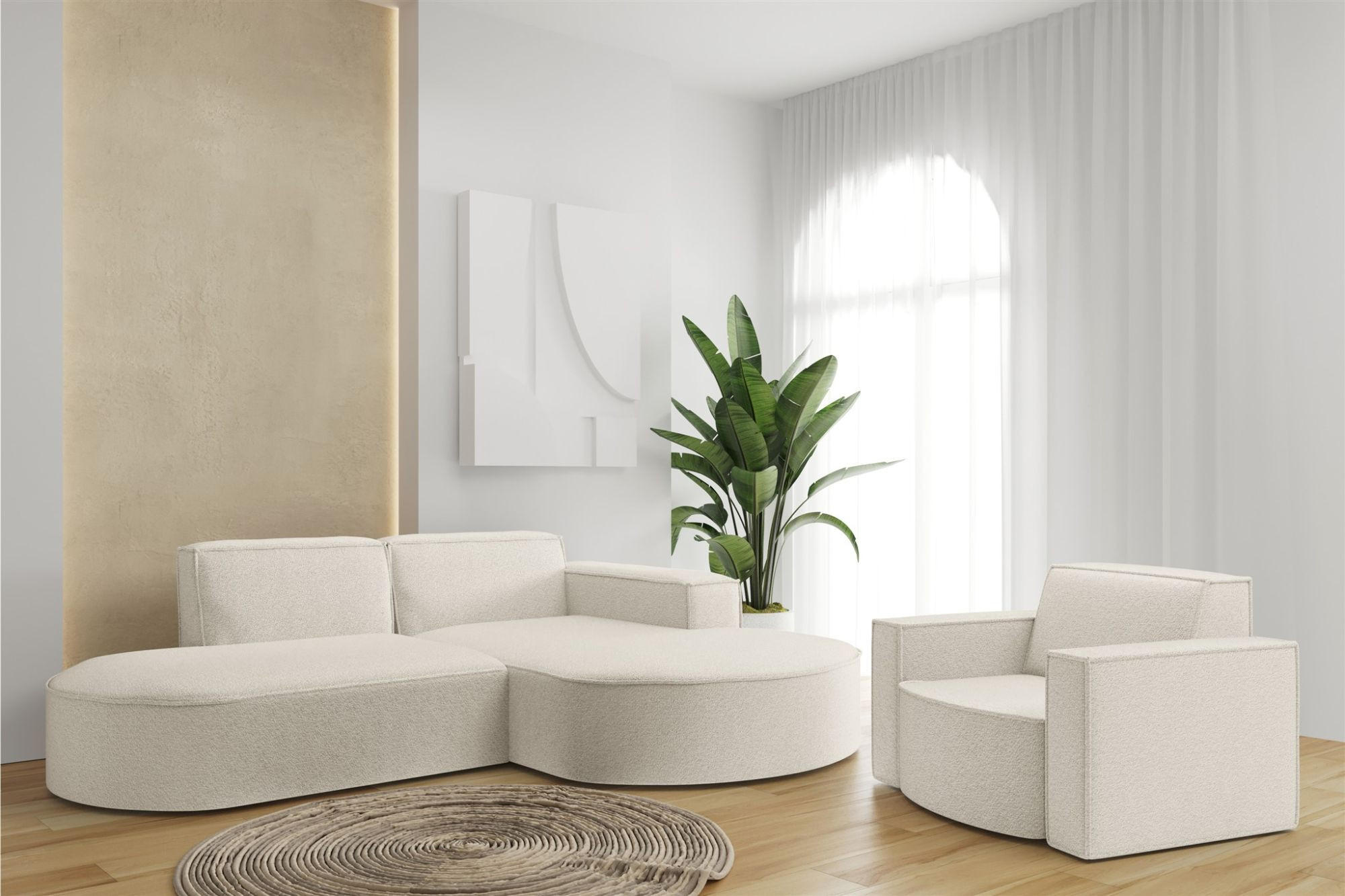 SOFASET Palma Ecksofa Sessel Ascot - Beige, Holzwerkstoff/Textil (236/78/165cm) - Fun Möbel