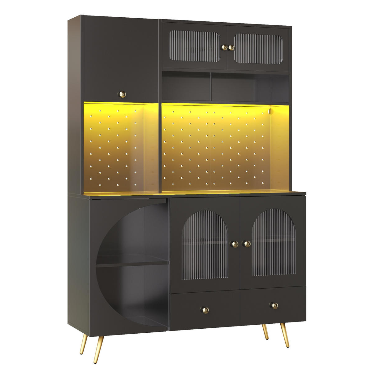 ANRICHTE 120/40/176 cm in Schwarz mit LED-Beleuchtung und USB-Anschlüssen - Schwarz, Holzwerkstoff (120/176/40cm) - Flora Grace