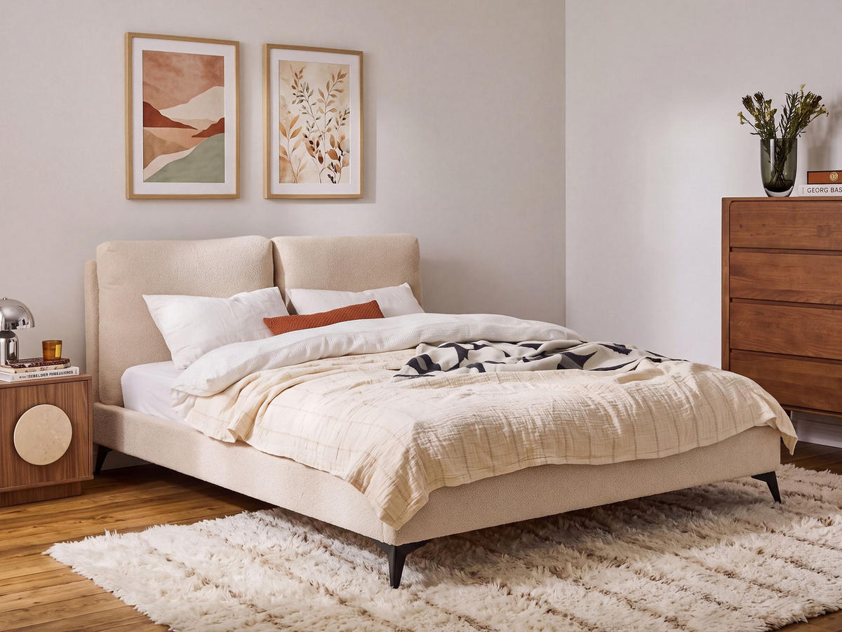 POLSTERBETT 180/200 cm Helles Beige Melle - Beige, Textil (180/200cm) - Beliani
