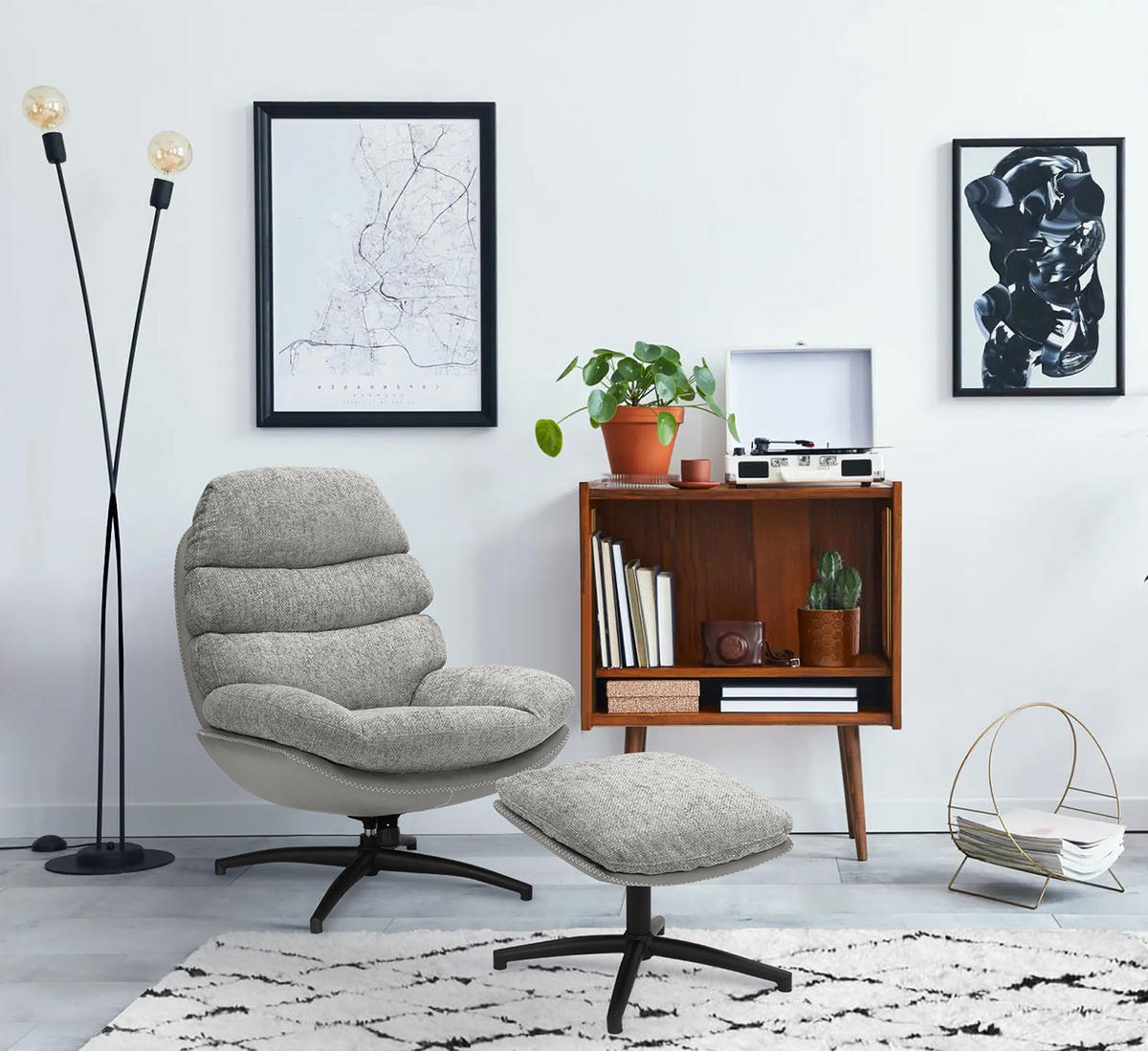 RELAXSESSEL - Schwarz/Grau, Kunststoff/Textil (78/102/90cm) - home24