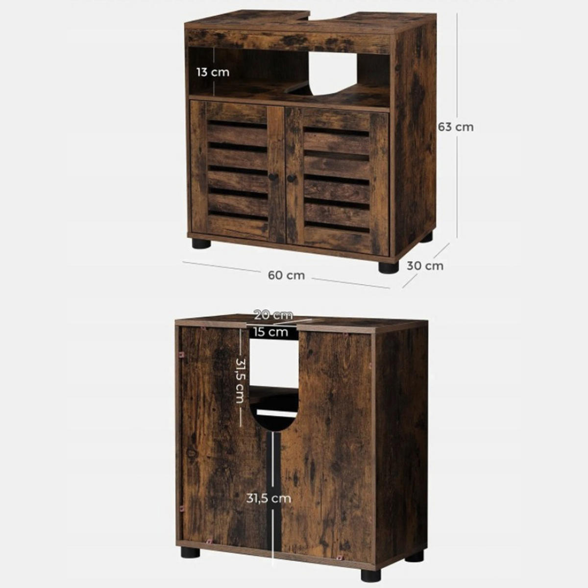 WASCHBECKENUNTERSCHRANK, braun, 60/30/63 cm - Braun, Holzwerkstoff (60/63/30cm)