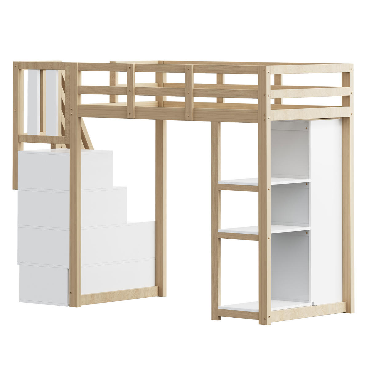 HOCHBETT 90/200 cm aus Massivholz mit Stauraumschubladen und Regal - Weiß, Holz (90/200cm) - OKWISH