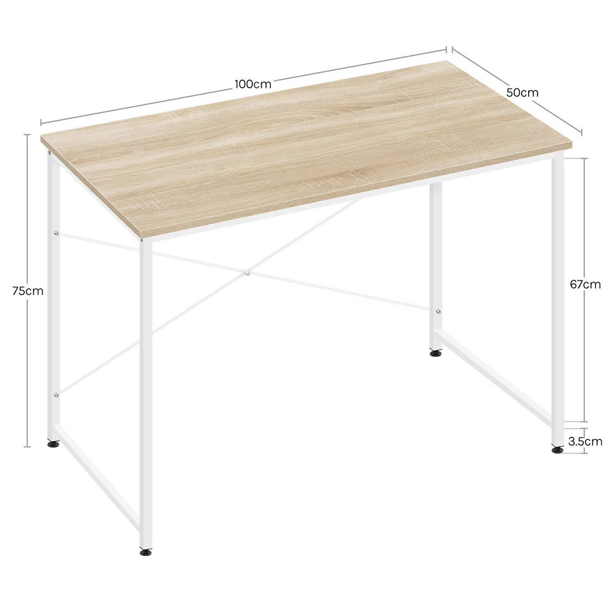 SCHREIBTISCH 100x50cm Light Oak - Eichefarben, Holzwerkstoff/Metall (50/100/75cm) - Kaket