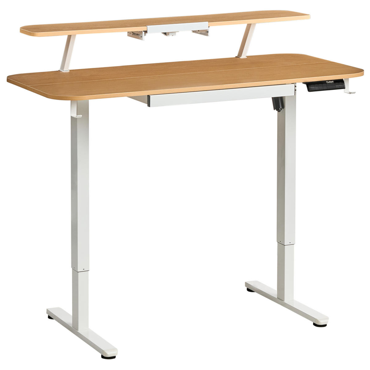 SCHREIBTISCH elektrisch höhenverstellbar 120/60 cm mit USB-Anschluss Hellbraun/Weiß Wilbanks - Hellbraun/Braun, Holzwerkstoff/Metall (60/120/90cm) - Beliani