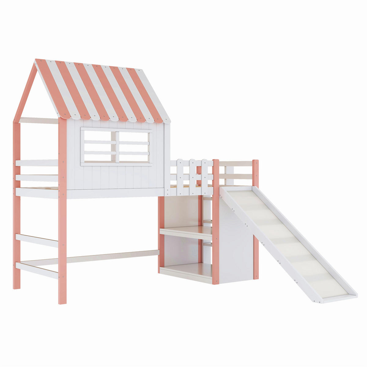 HOCHBETT 90/200 cm Rosa Dachboden-Design mit Rutsche und Staufächern - Rosa, Holz (90/200cm) - OKWISH