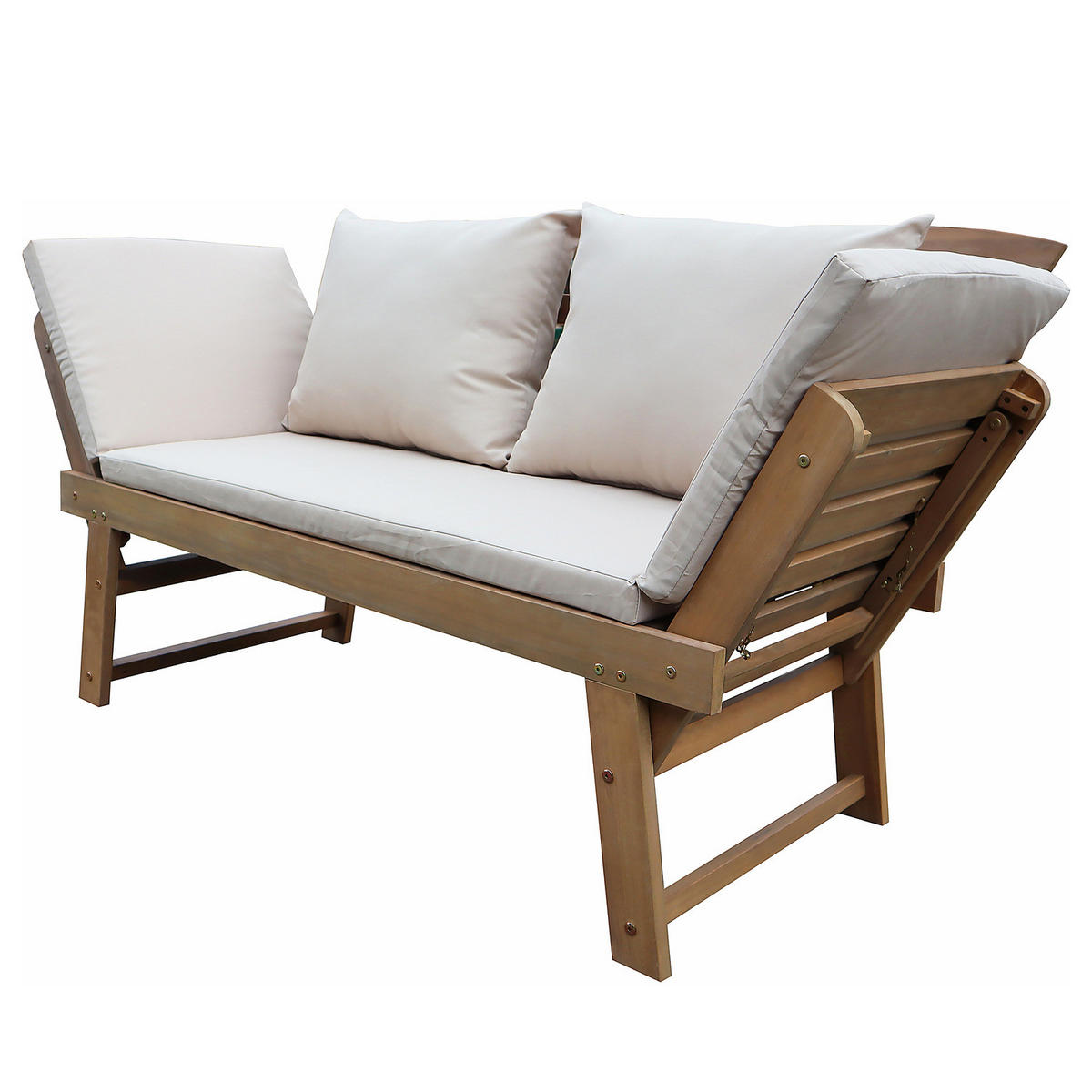 MASSIVE GARTENBANK - Akazie massiv / Polyester - Braun / Weiß - Weiß/Braun, Holz/Textil (157/85/68cm) - home24