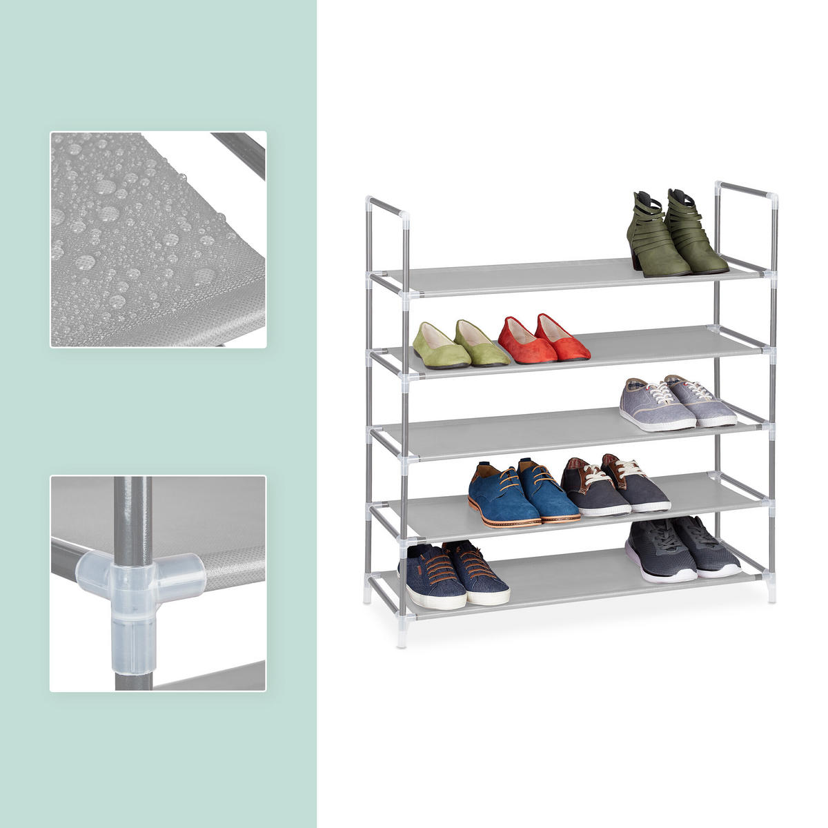 SCHUHREGAL Grau Stecksystem 5 Ablagen 90,5 cm - Hellgrau, Kunststoff/Textil (87/90.5/29.5cm) - Relaxdays