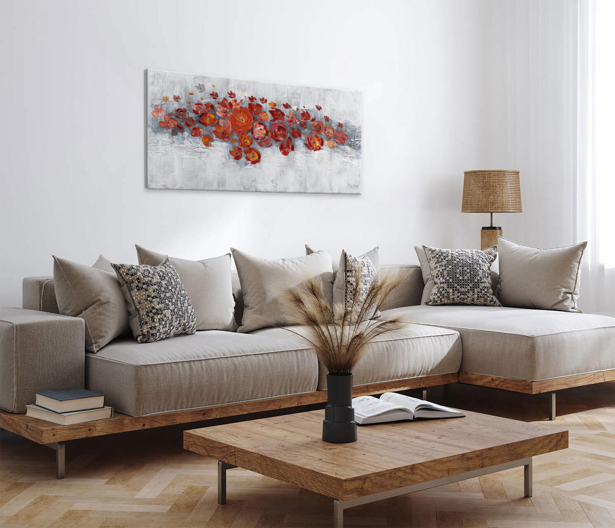 ÖLGEMÄLDE 120/60 cm - Rot/Grau, Holz/Textil (1.5/60cm) - KUNSTLOFT