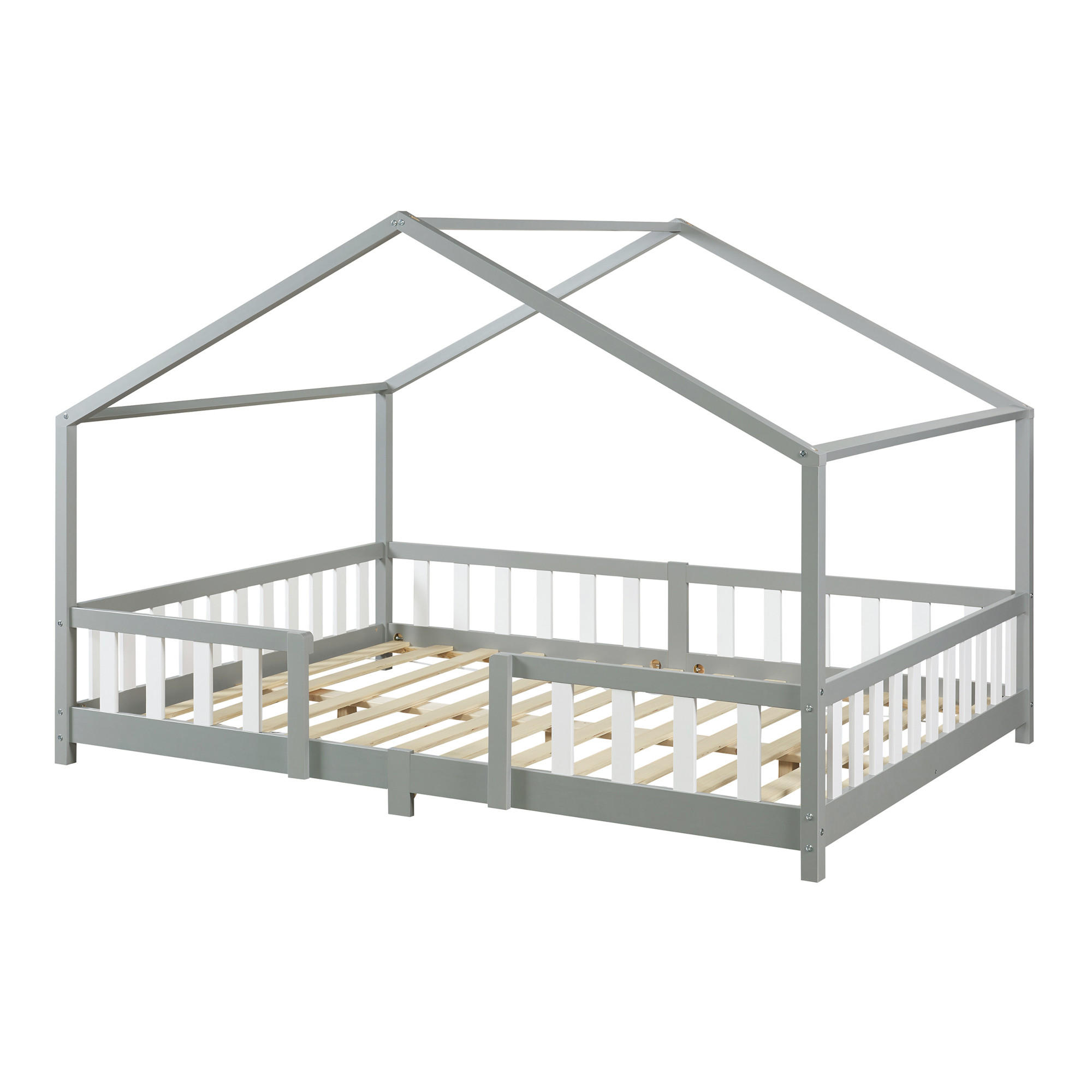HAUSBETT Treviolo - Hellgrau/Weiß, Holz (140/200cm) - [en.casa]
