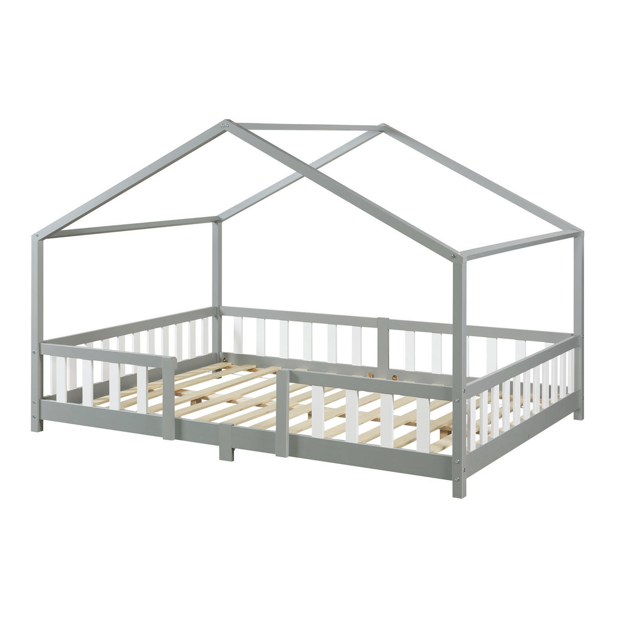 HAUSBETT Treviolo - Hellgrau/Weiß, Holz (120/200cm) - [en.casa]