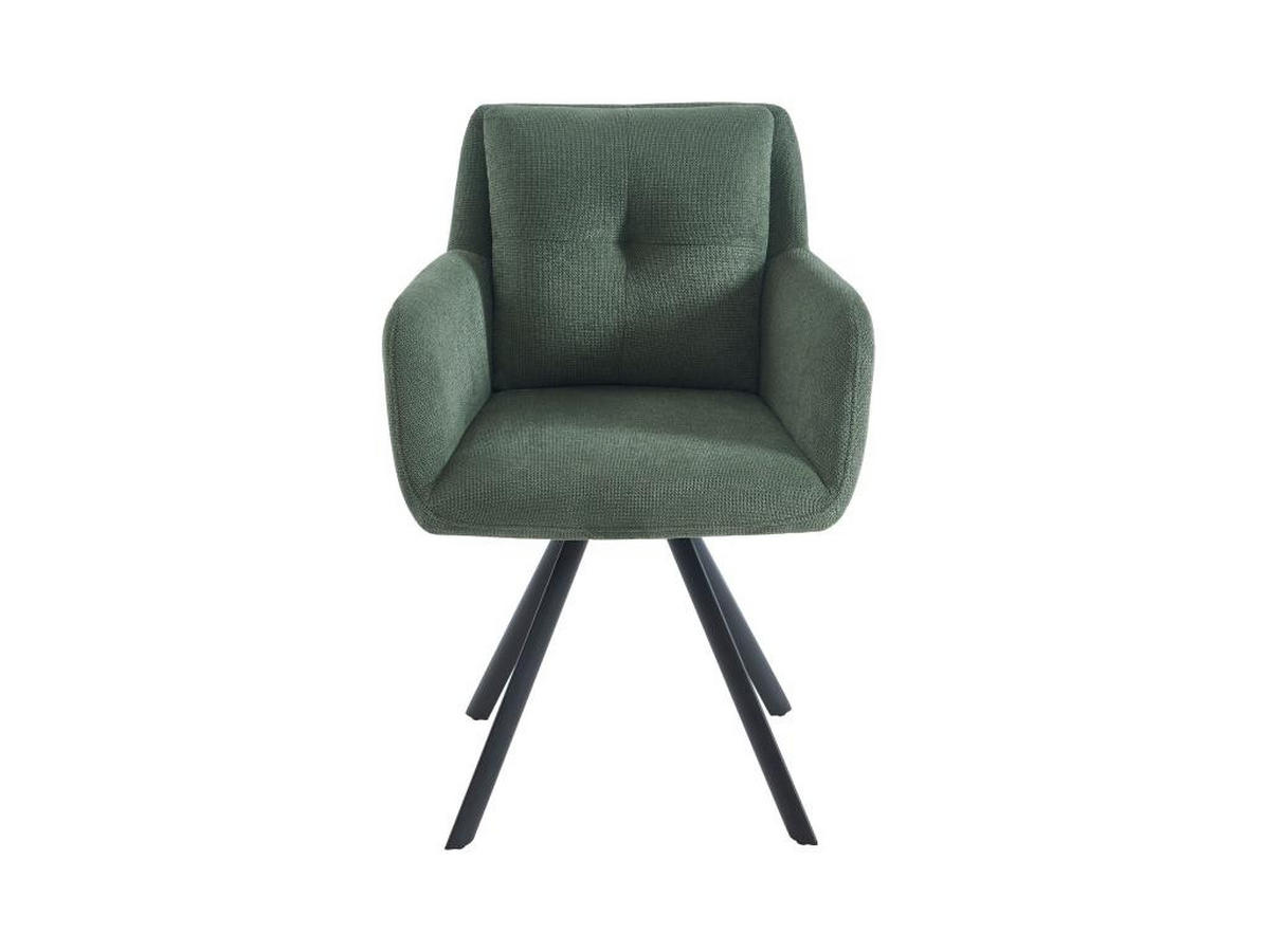 STUHL mit Armlehnen 6er-Set - Stoff & schwarzes Metall - Khaki - ZOLEVY - Grün, Textil (66/88/59cm) - Vente-Unique